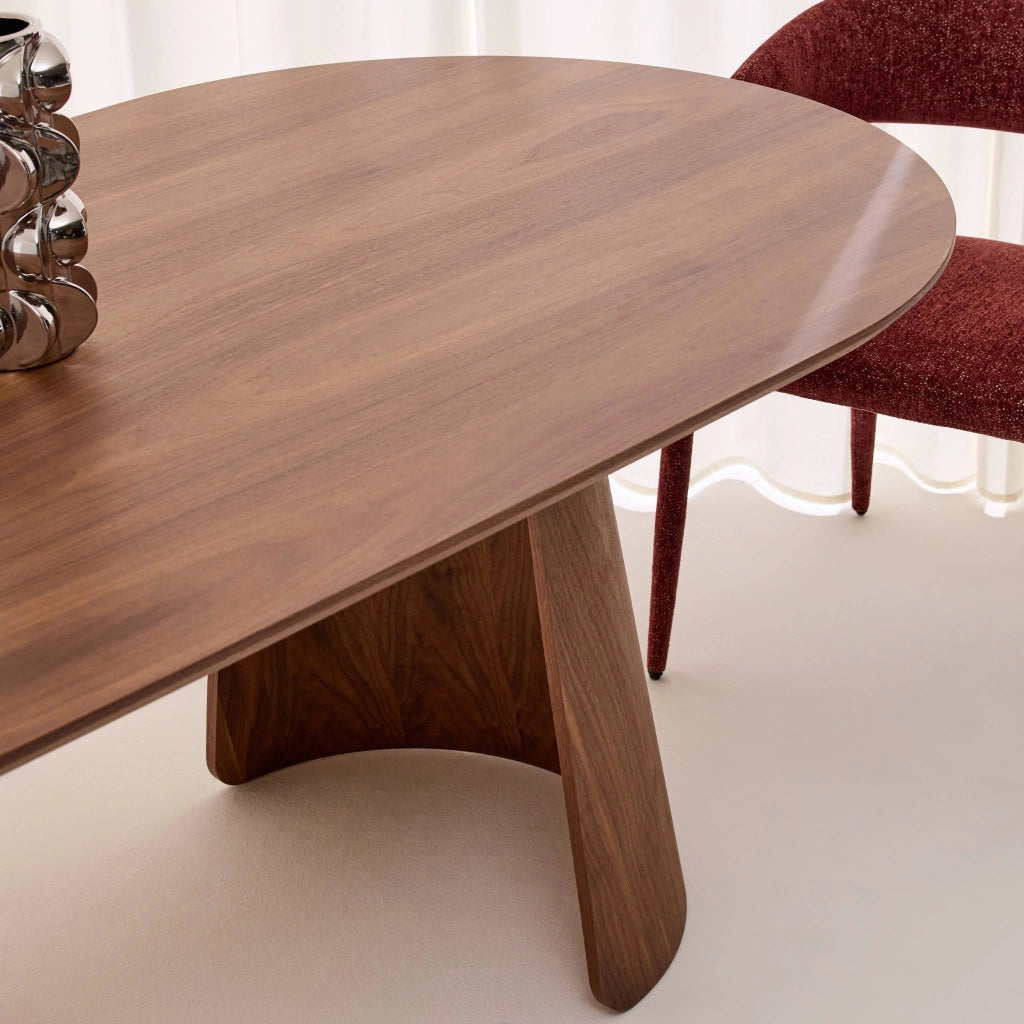 Tavolo da pranzo ovale decorato in legno, 8 posti, noce