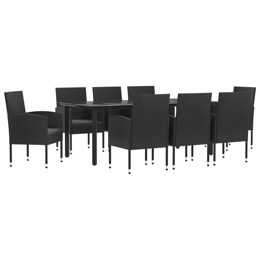 Set da Pranzo da Giardino 9 pz Nero in Polyrattan e Acciaio