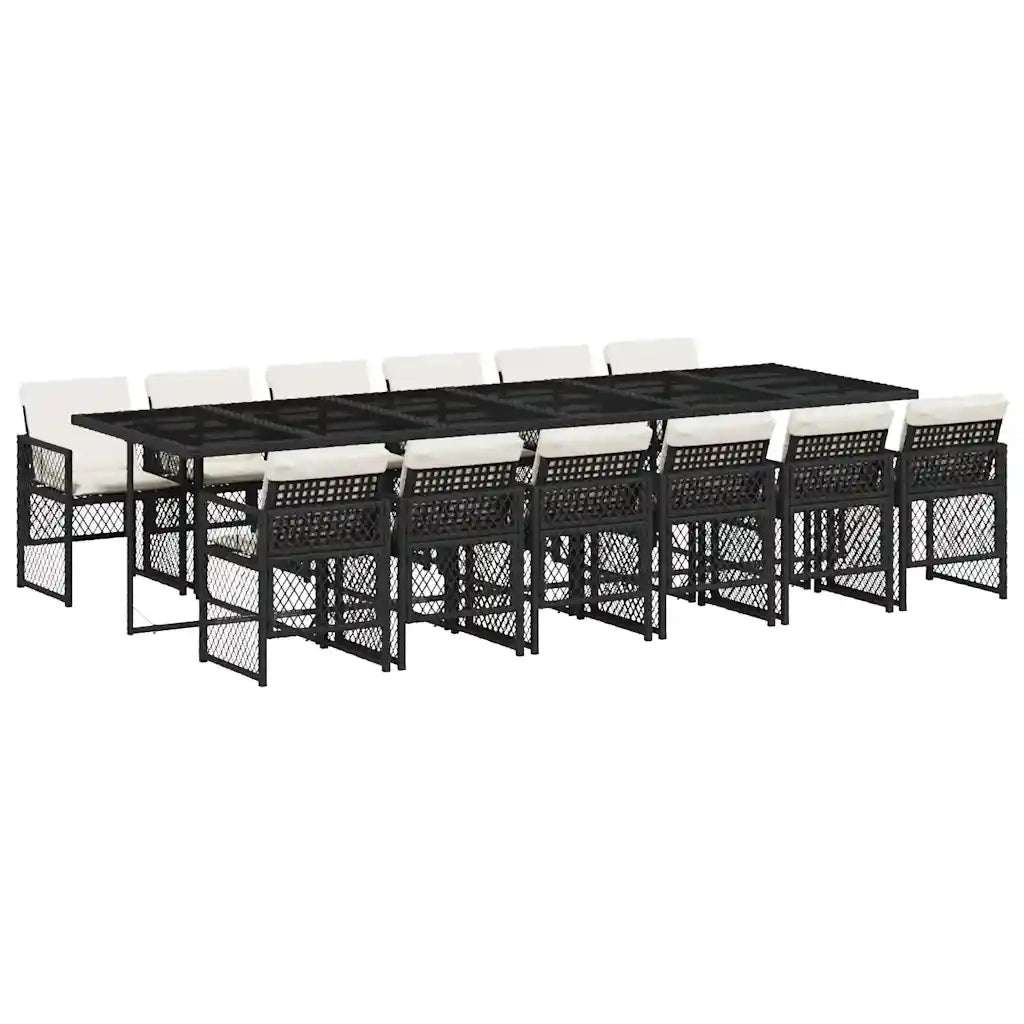 Set da Pranzo da Giardino 13pz con Cuscini Nero in Polyrattan 3210762