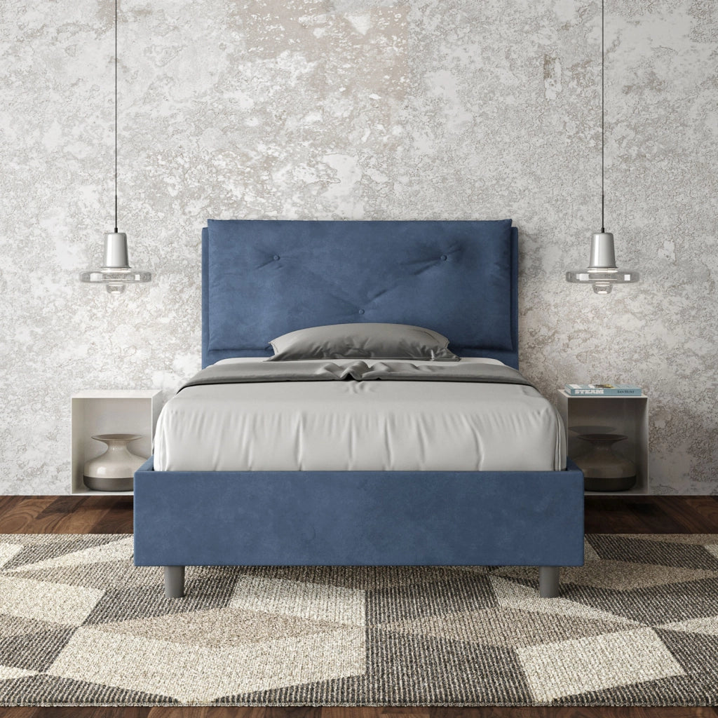 BS COM Letto una piazza e mezza contenitore imbottito 110x190 microfibra blu