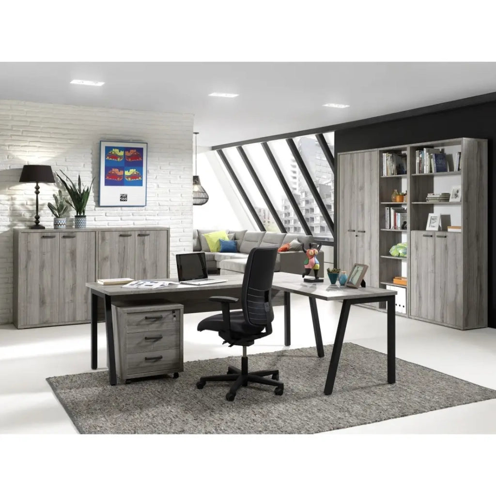 Armadio da Ufficio - Mobile con 2 Porte e scaffali in grigio effetto legno | Collezione SOON | Meublorama