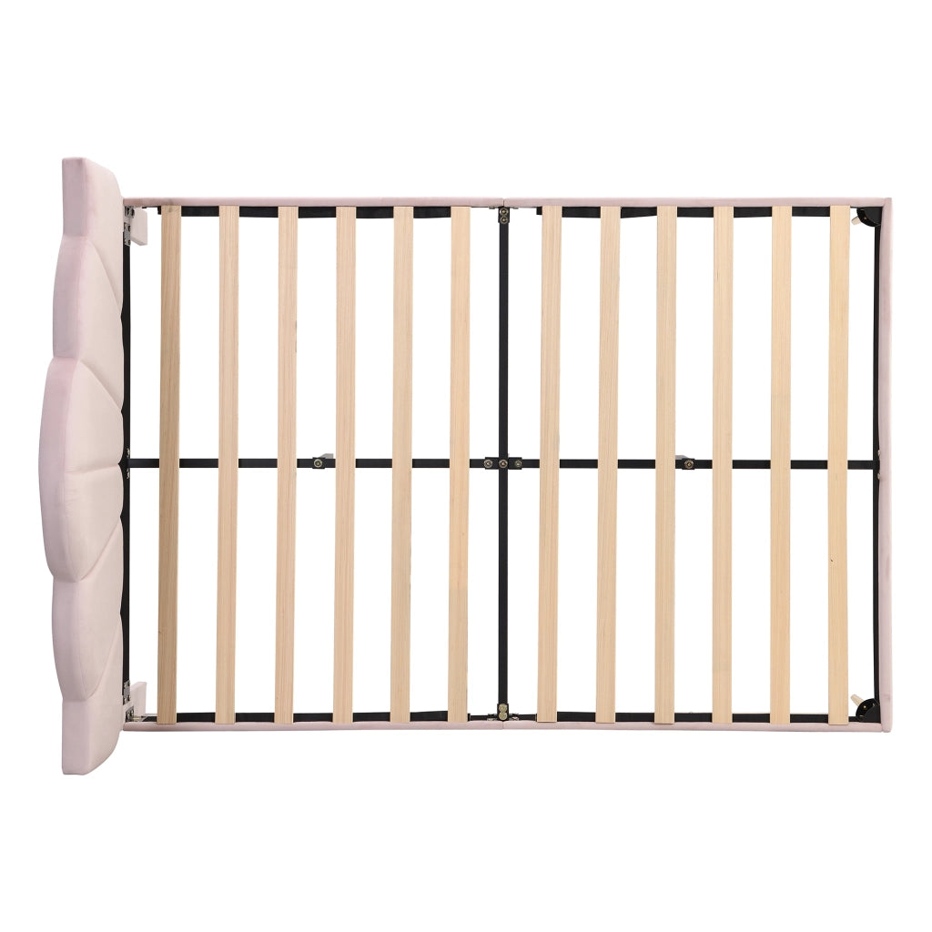 OKWISH Letto Imbottito 140×190 cm, Letto Matrimoniale con Testiera Regolabile e Piedini in Ferro Dorati, senza Materasso, Velluto Rosa