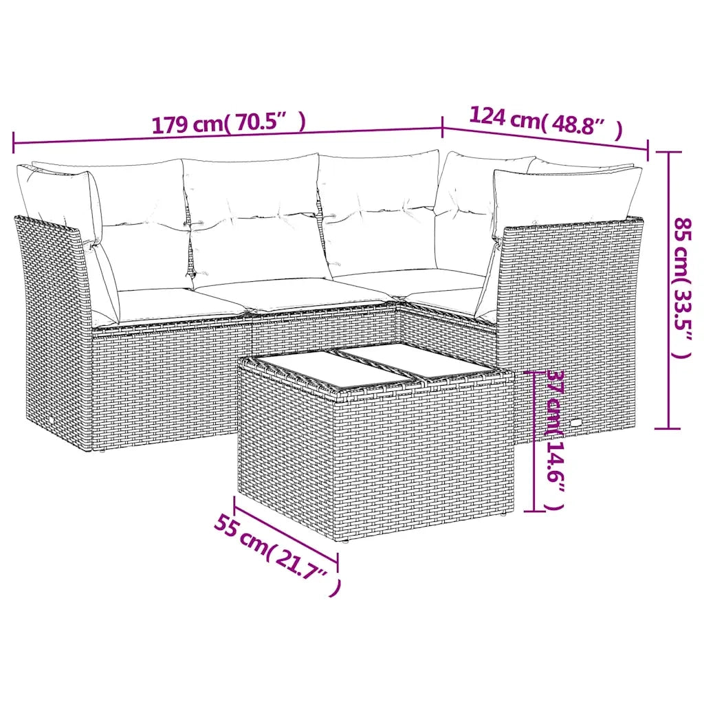 Set Divano da Giardino 5pz con Cuscini Grigio Chiaro Polyrattan 3217592