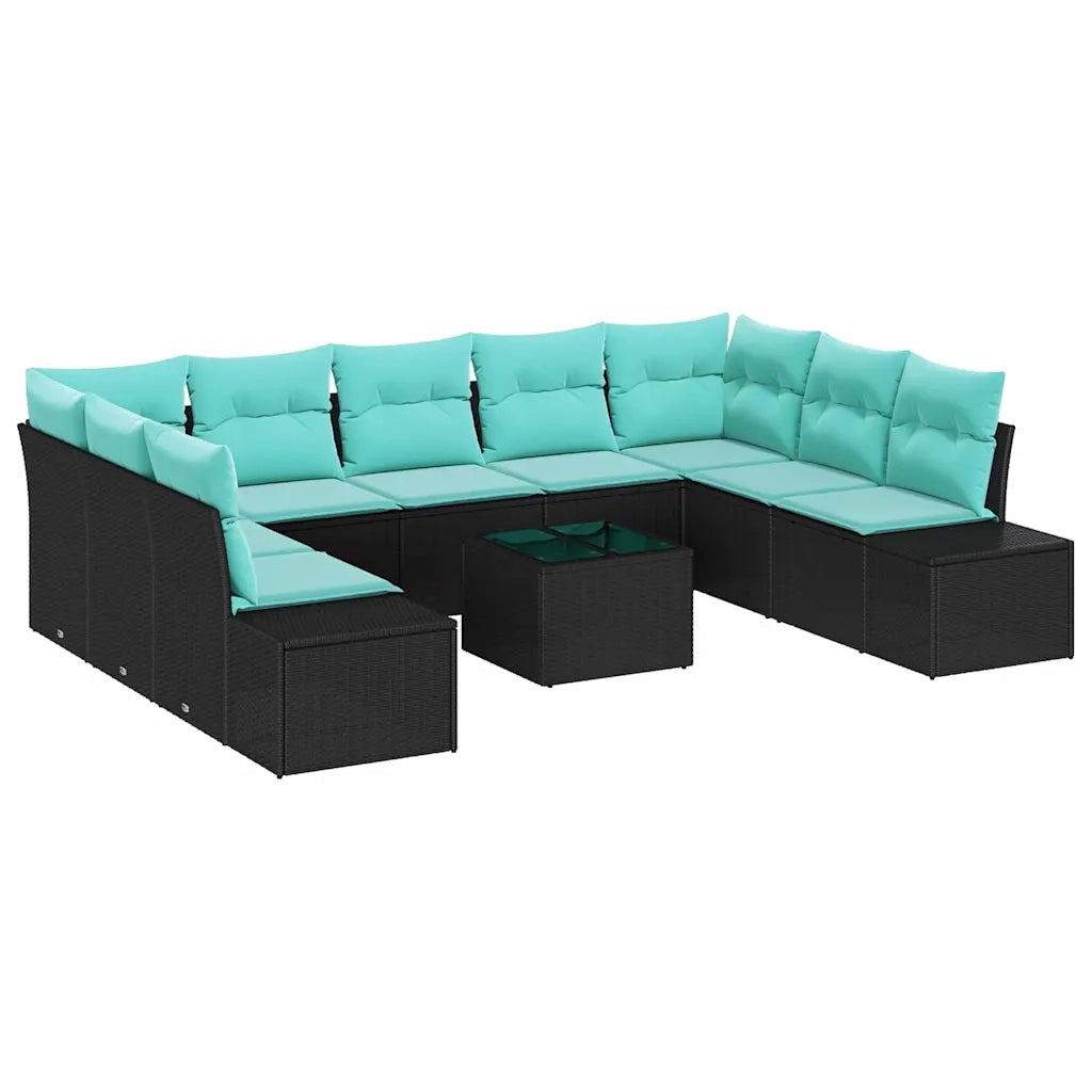 Set Divano da Giardino 10 pz Nero polyrattan 3347236