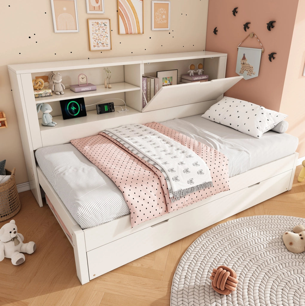 Sofabed con letto estraibile e contenitore; 90x200 cm; bianco