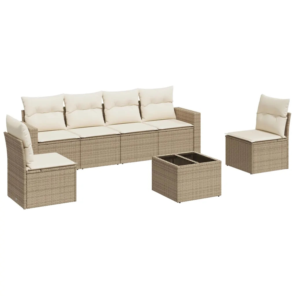 Set Divani da Giardino 7 pz con Cuscini Beige in Polyrattan 3218808