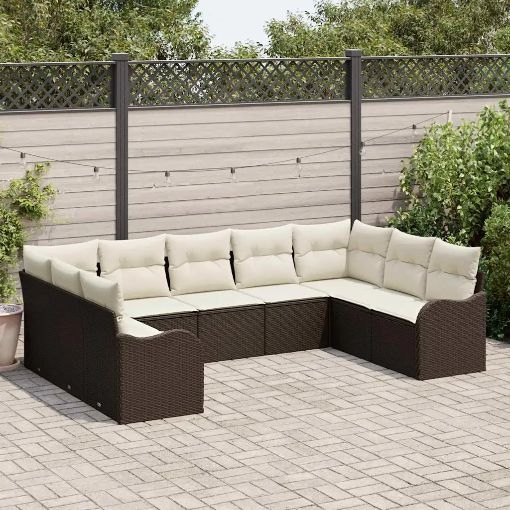 Set Divano da Giardino 9 pcs Marrone e bianco polyrattan