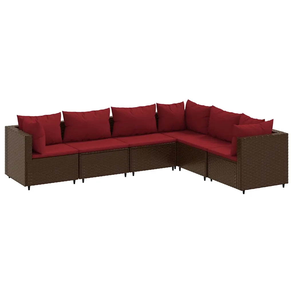 Set Mobili da Giardino 6pz con Cuscini in Polyrattan Marrone