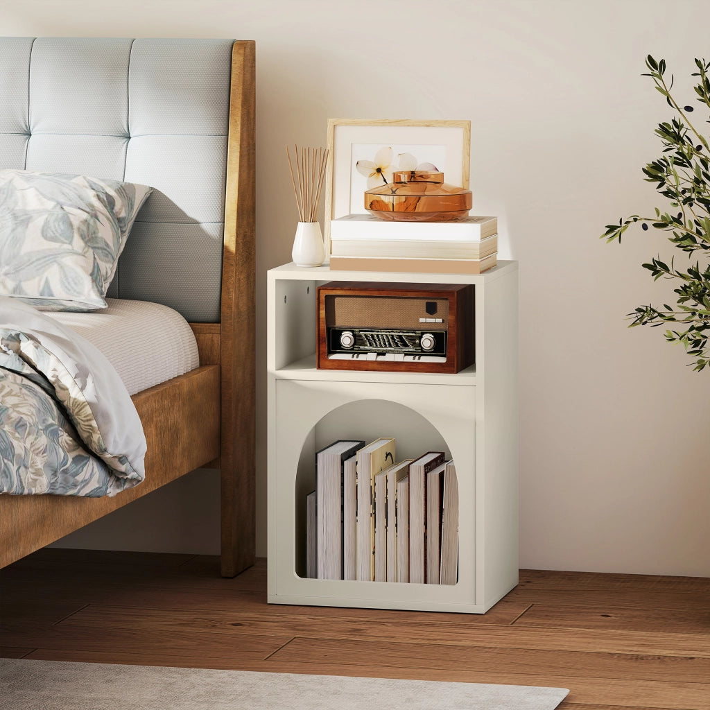 Comodino con 2 Ripiani Aperti Design Arco ¨C zephmum ¨C Crema 40x30x60 cm