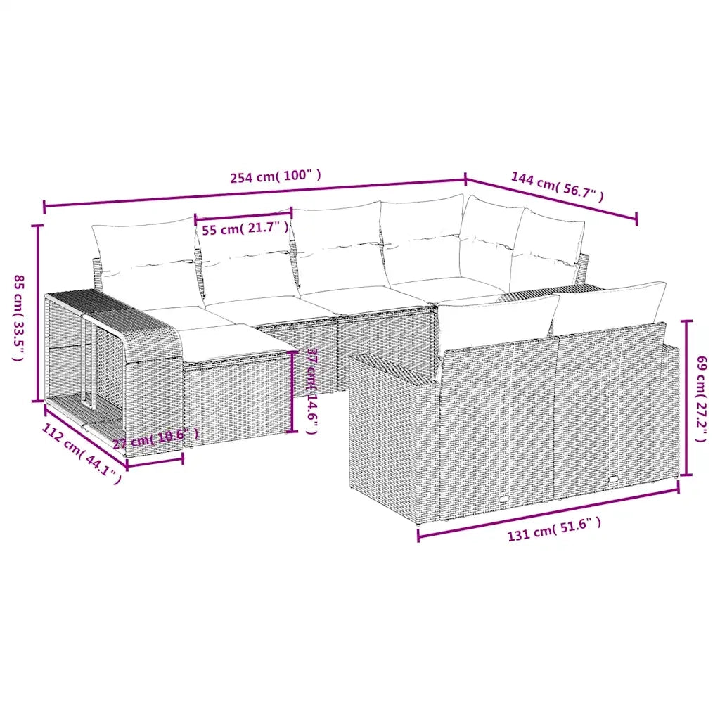 Set Divani da Giardino 10pz con Cuscini in Polyrattan Marrone 3228903