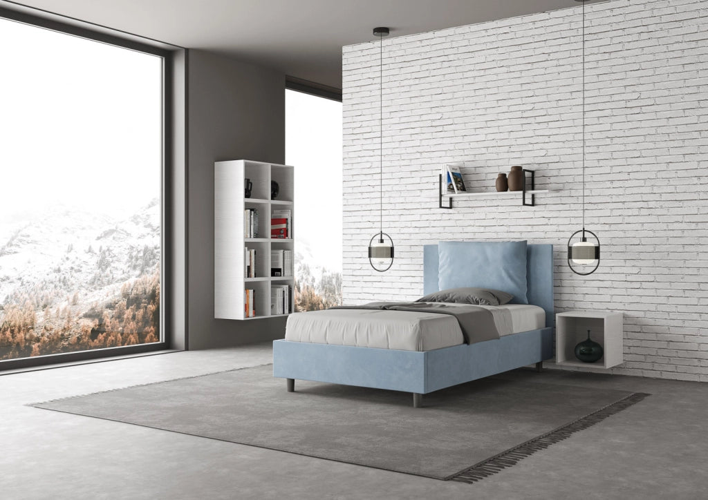 BS COM Letto una piazza e mezza contenitore imbottito 120x210 microfibra azzurro