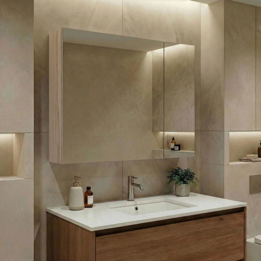 Mobile da bagno con specchio "Side 80" - 79 x 16 x 66 cm - Rovere