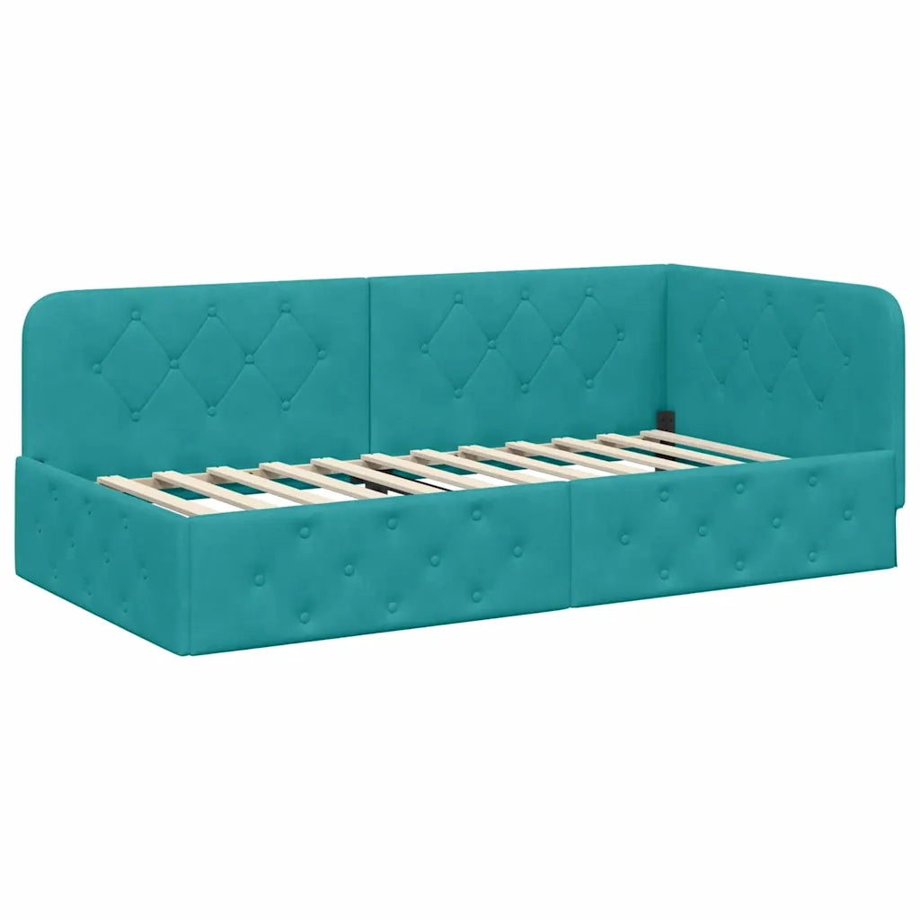 Cornice del letto ad angolo Turchese 100 x 200 cm Velluto 3394100