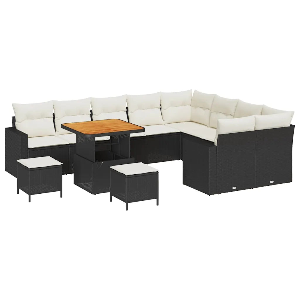 Set Divano da Giardino 13 pcs Nero e Crema polyrattan 3363600