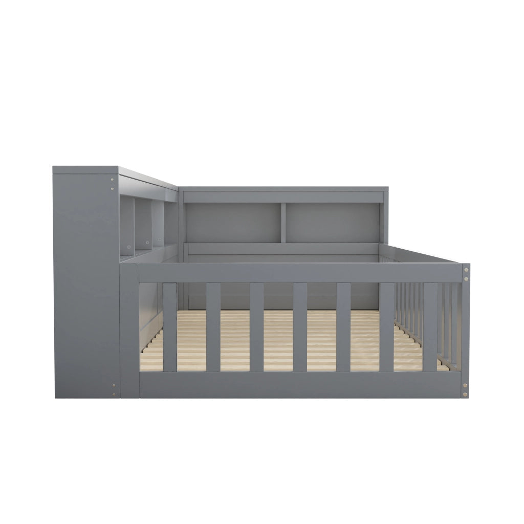 Daybed 90x200 cm con rete a doghe, vano laterale, prese e USB, grigio