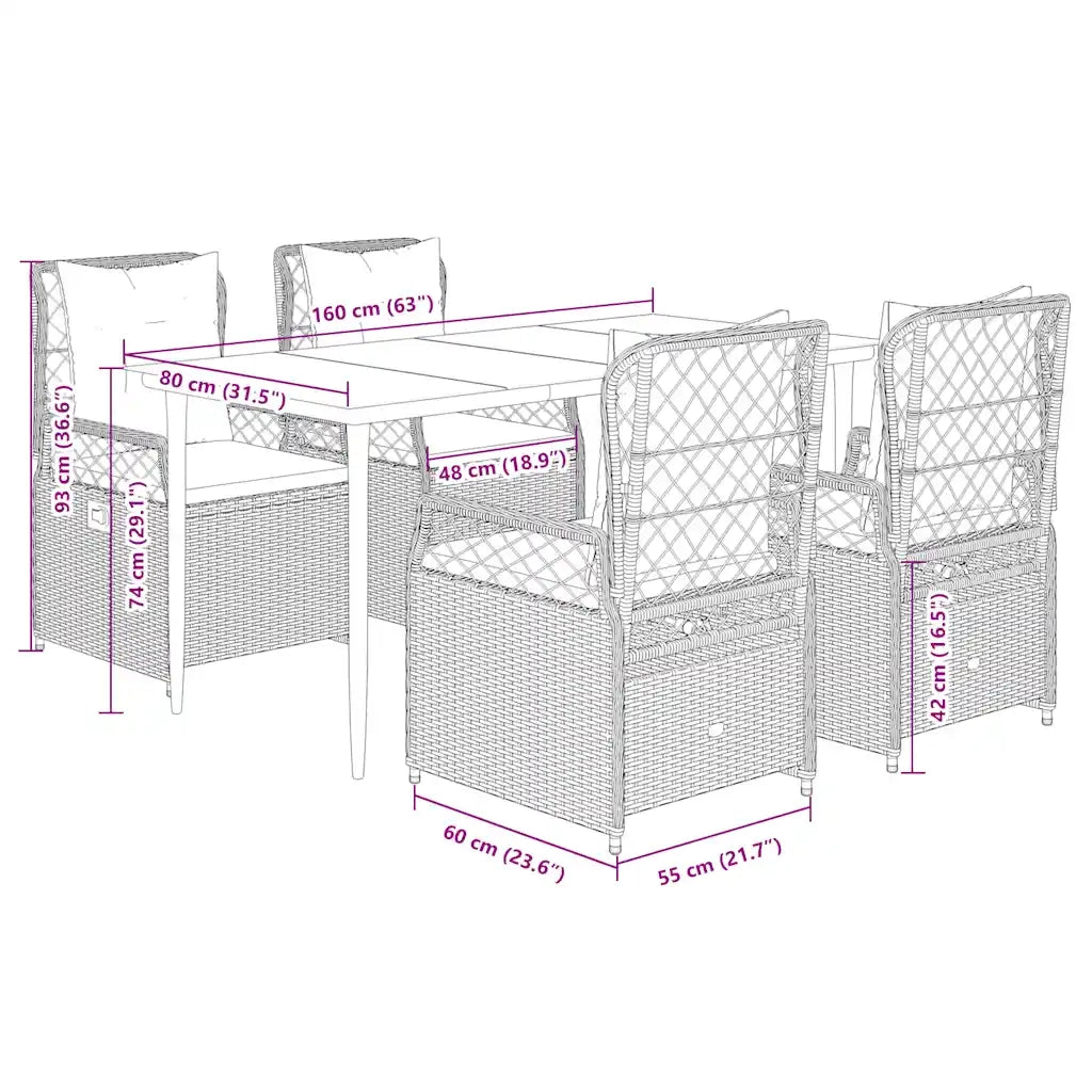 Set da Pranzo da Giardino 5 pz con Cuscini in Polyrattan Grigio 3262988