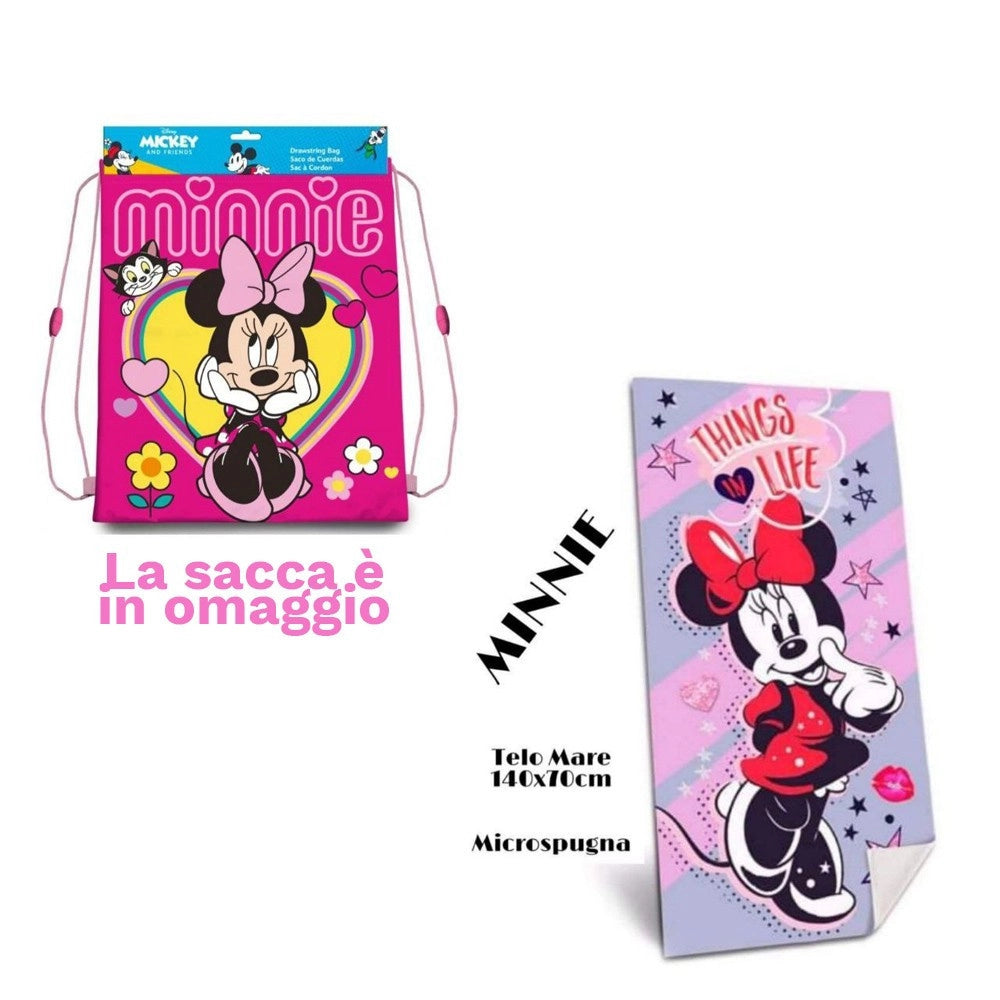 Trade Shop - Telo Mare In Cotone 140X70 Asciugamano Mare Minnie Mouse + Sacca In Omaggio -
