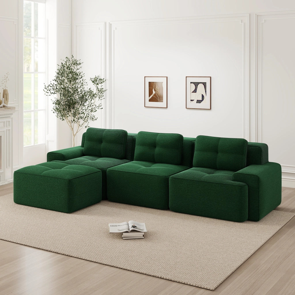 Divano modulare L Cloud Boneless - Zephmum- 3 posti in velluto a coste verde