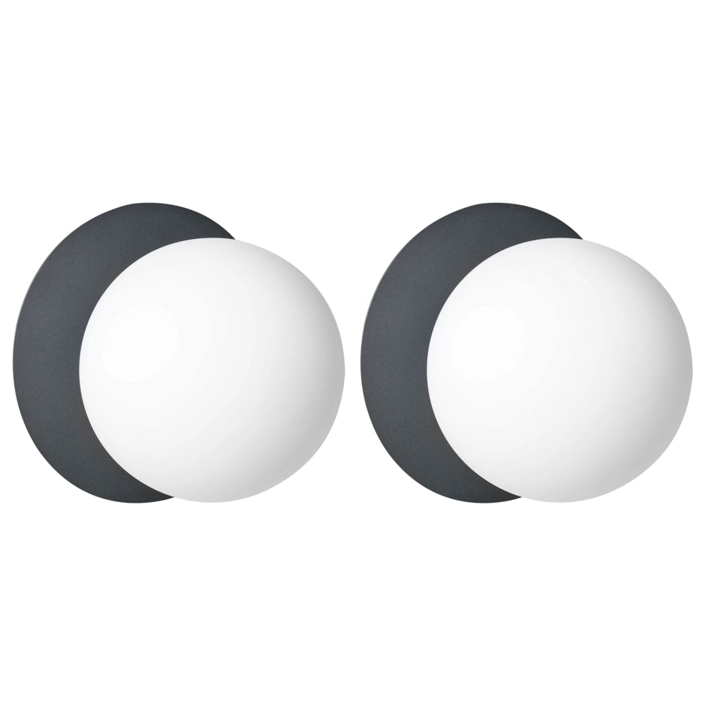 Set di 2 lampade da parete con base in metallo nero e paralume in vetro Stile moderno