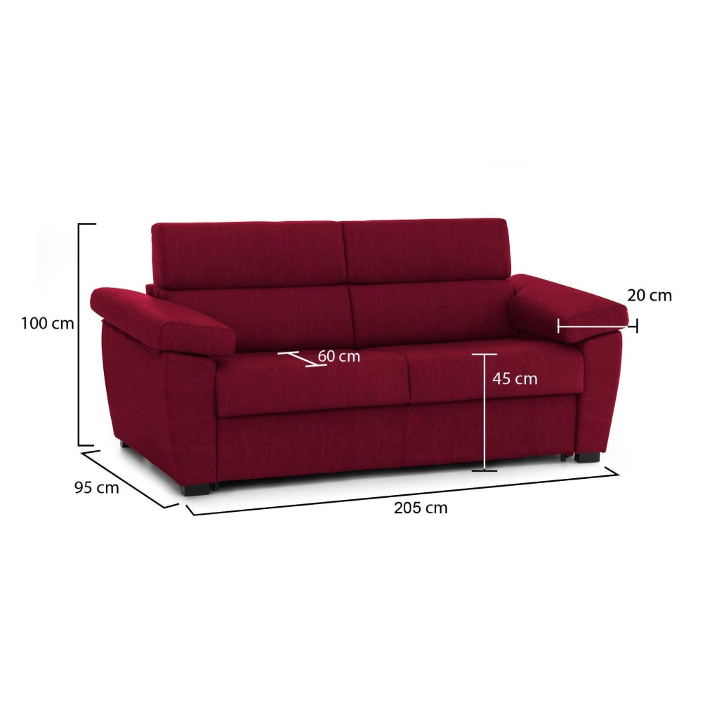 Gorreto, Divano Fisso 2 Posti Sfoderabile Made in Italy, 205x95x100h cm Rosso