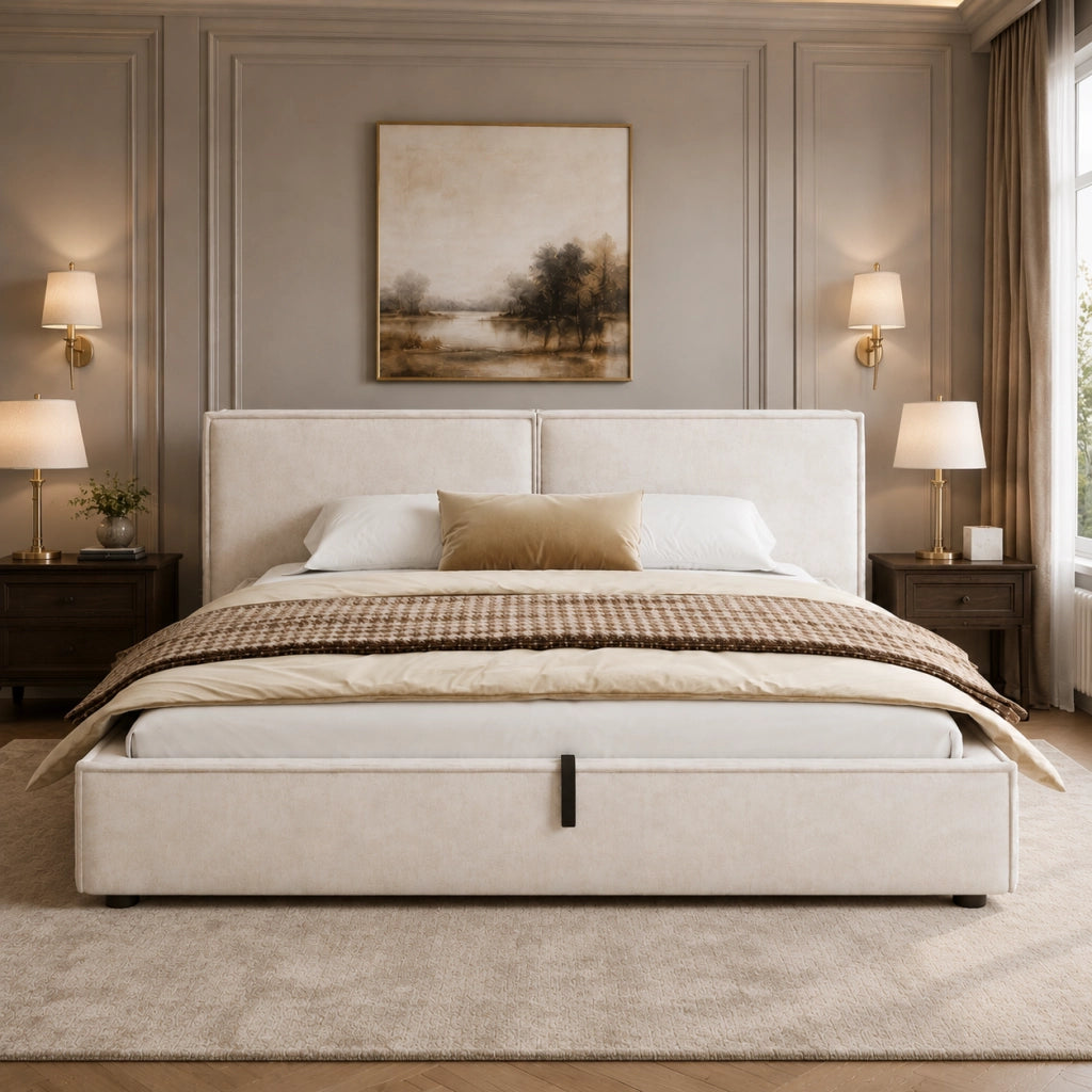LETTO contenitore idraulico 180x200 cm con rete, chenille beige