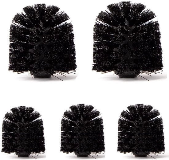 Set di pennelli per il water di 5 pezzi - Ø 8 cm - Altezza 10 cm - Filo di vite interno 12 mm - Nero - Pennello per il water