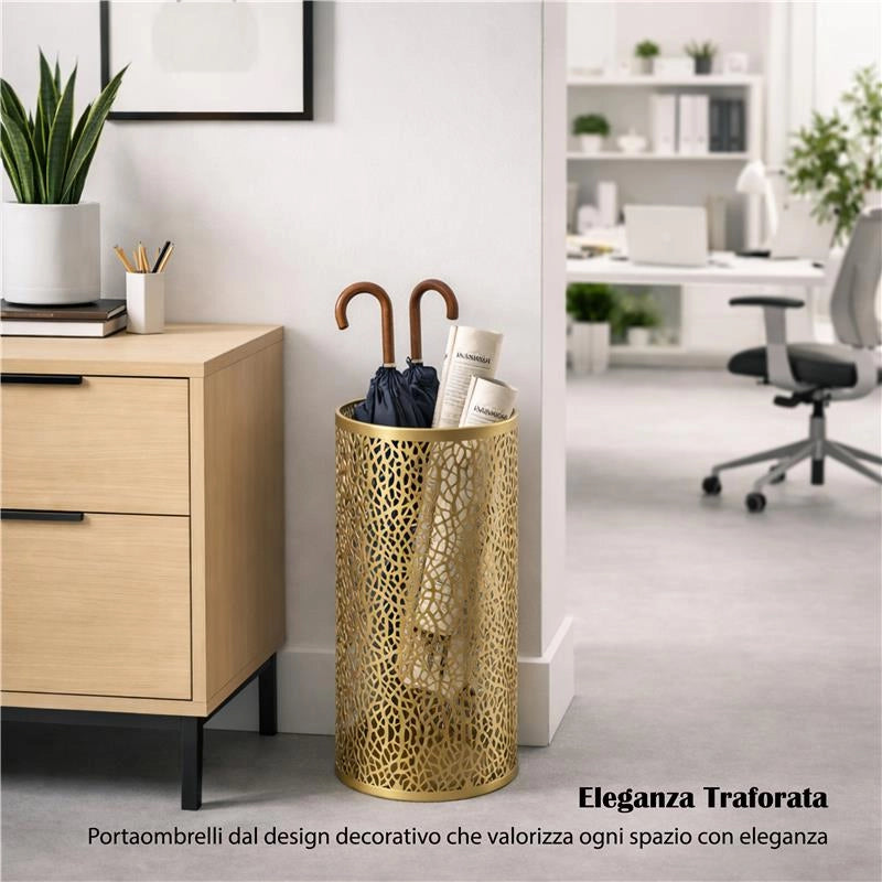PORTAOMBRELLI IN METALLO TRAFORATO 24XH48 CM IN COLORE ORO