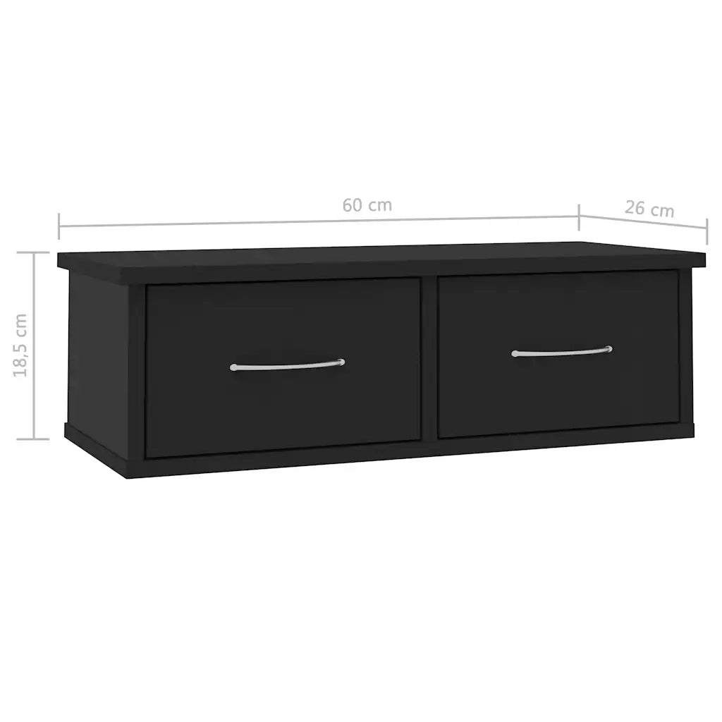 Scaffale con Cassetti a Parete | Mensola sospesa Nero 60x26x18,5 cm Multistrato