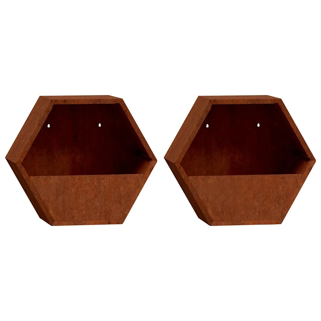 2 pz Fioriere | Cassetta per fiori | Vaso da Parete Ruggine in Acciaio Corten 30x10x25 cm