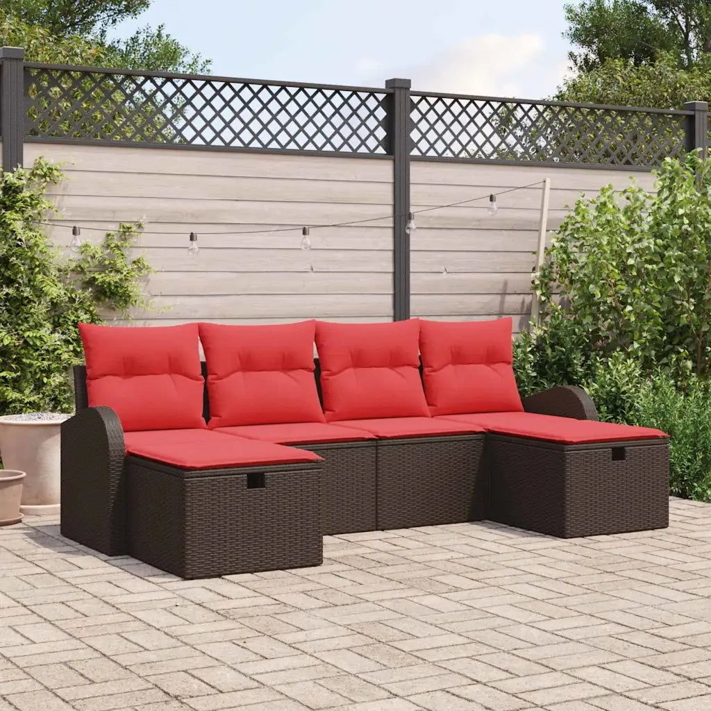Set di divani con cuscino 6 pcs Marrone e Rosso polyrattan 3359123
