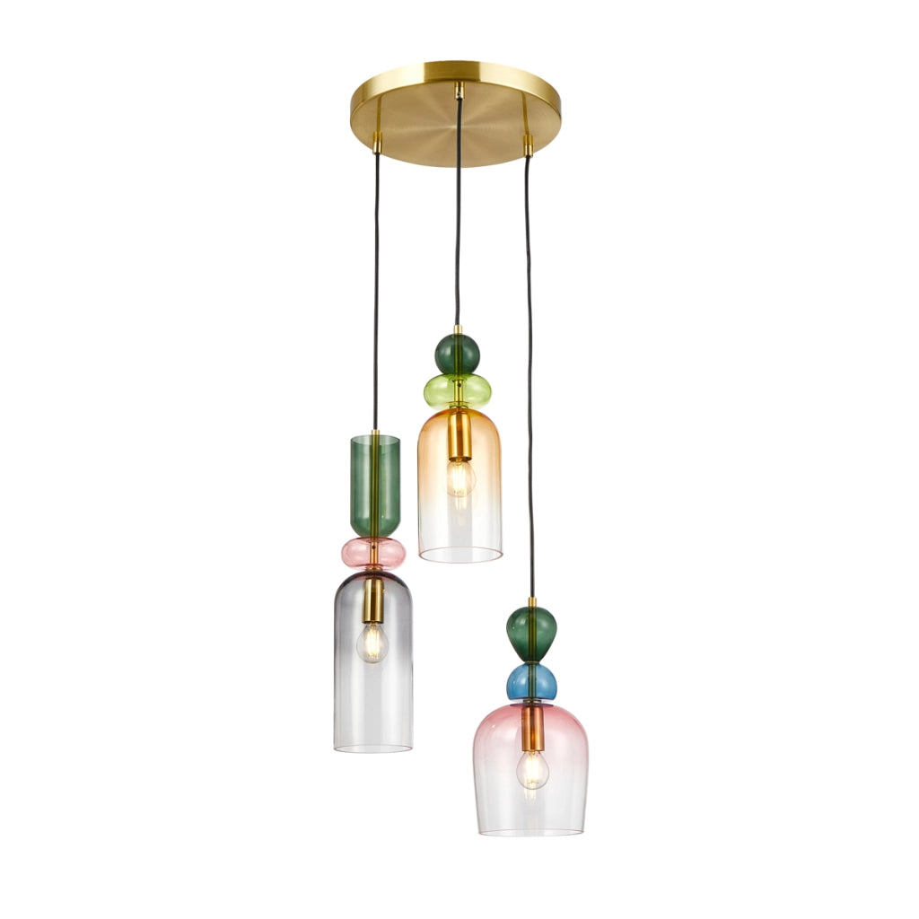 Lampadario rotondo 3 vetri multicolor E14 Italux Manso