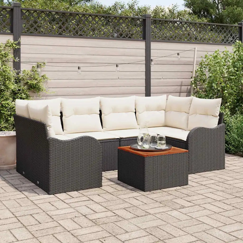 Set Divano da Giardino 7 pcs Nero e Crema polyrattan 3356073