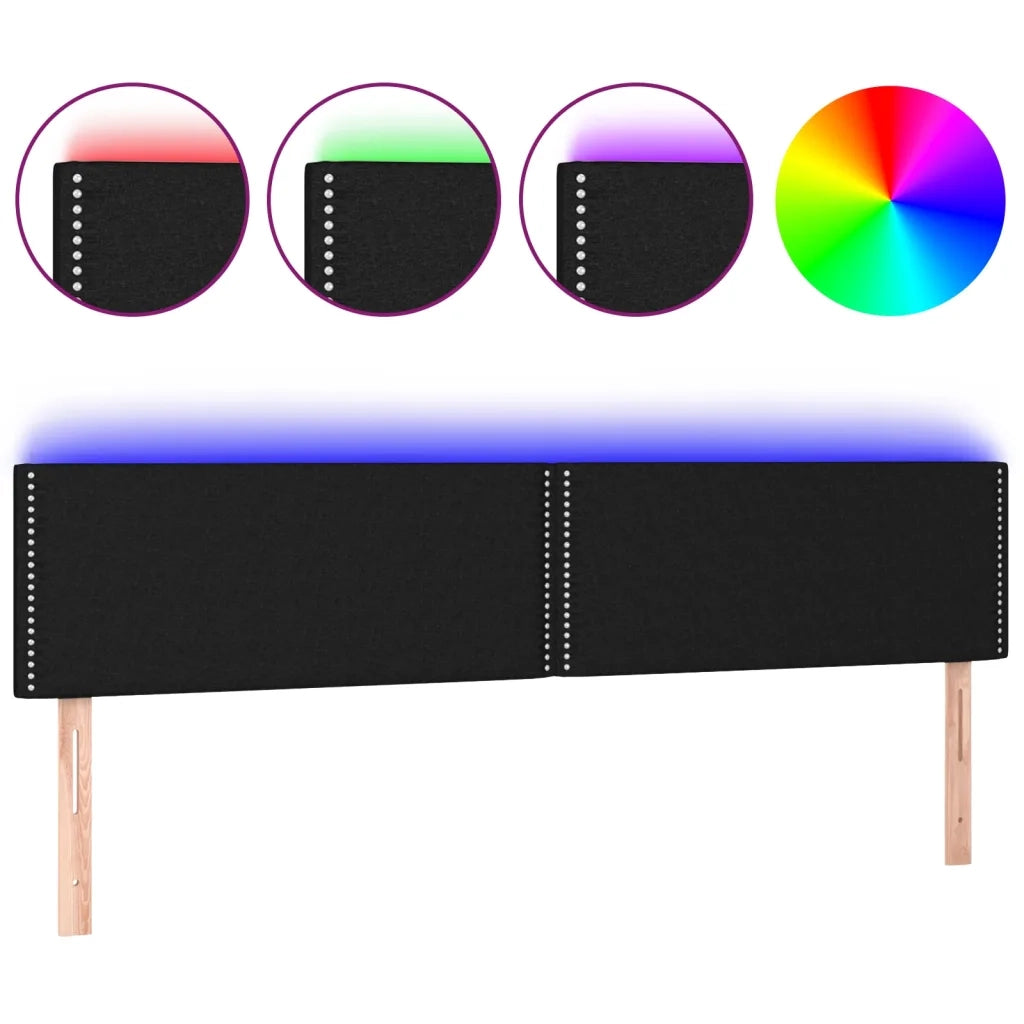 Testiera a LED Nera 200x5x78/88 cm in Tessuto 3121496