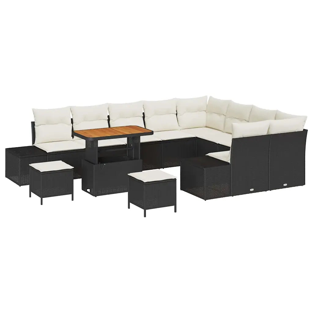 Set Divano da Giardino con cuscino 12 pcs Nero polyrattan 3362825