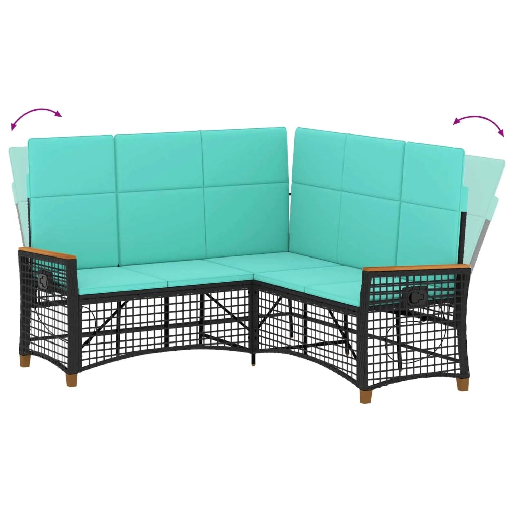 Set di Divani Recliner da Giardino | Set Salotto da Giardino Regolabile Nero e Turchese