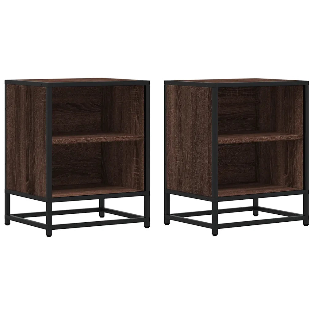 Comodini Rovere Marrone 2 pz Legno Multistrato Metallo 848708