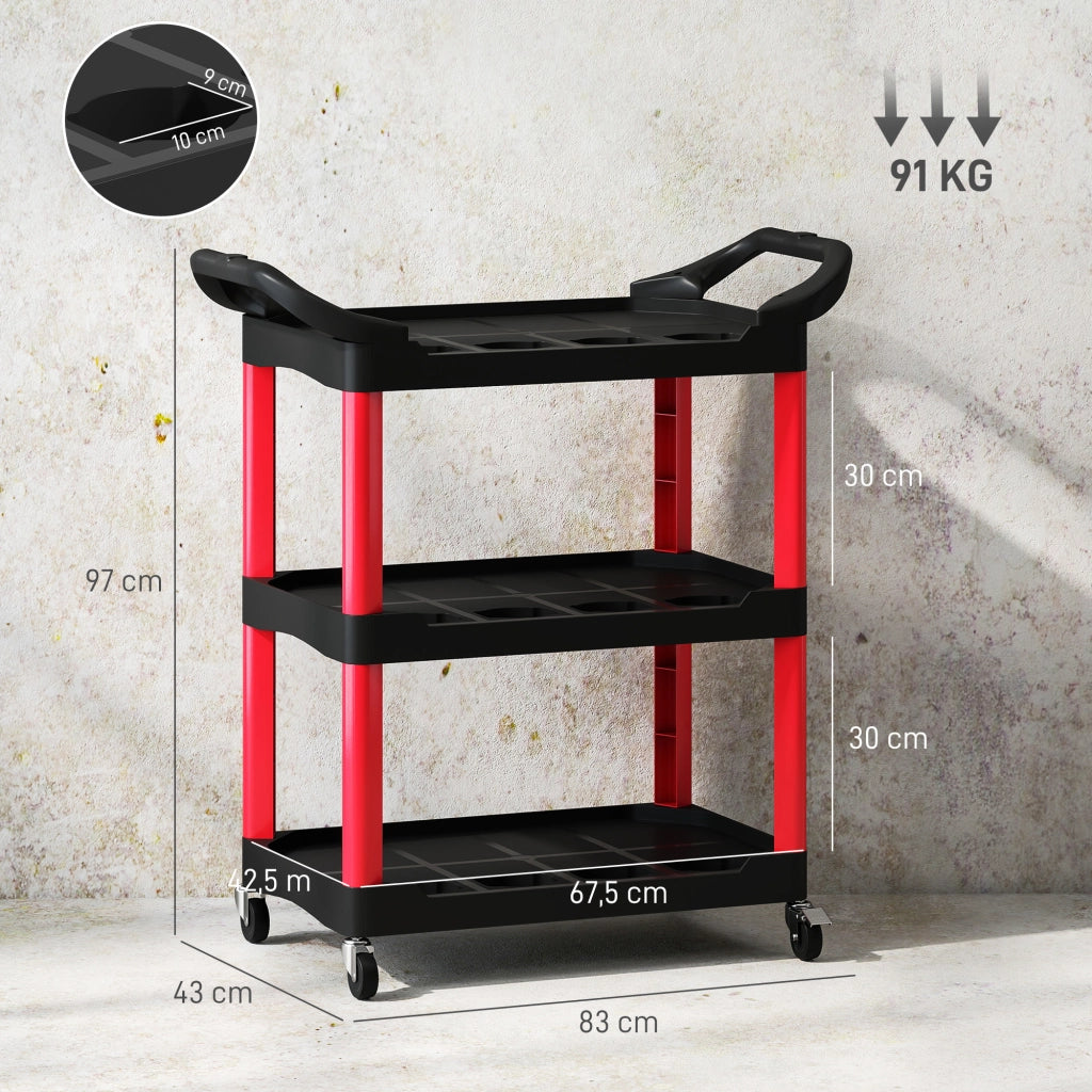 Carrello portautensili 3 ripiani ¨C Xylo ¨C rosso plastica con ruote