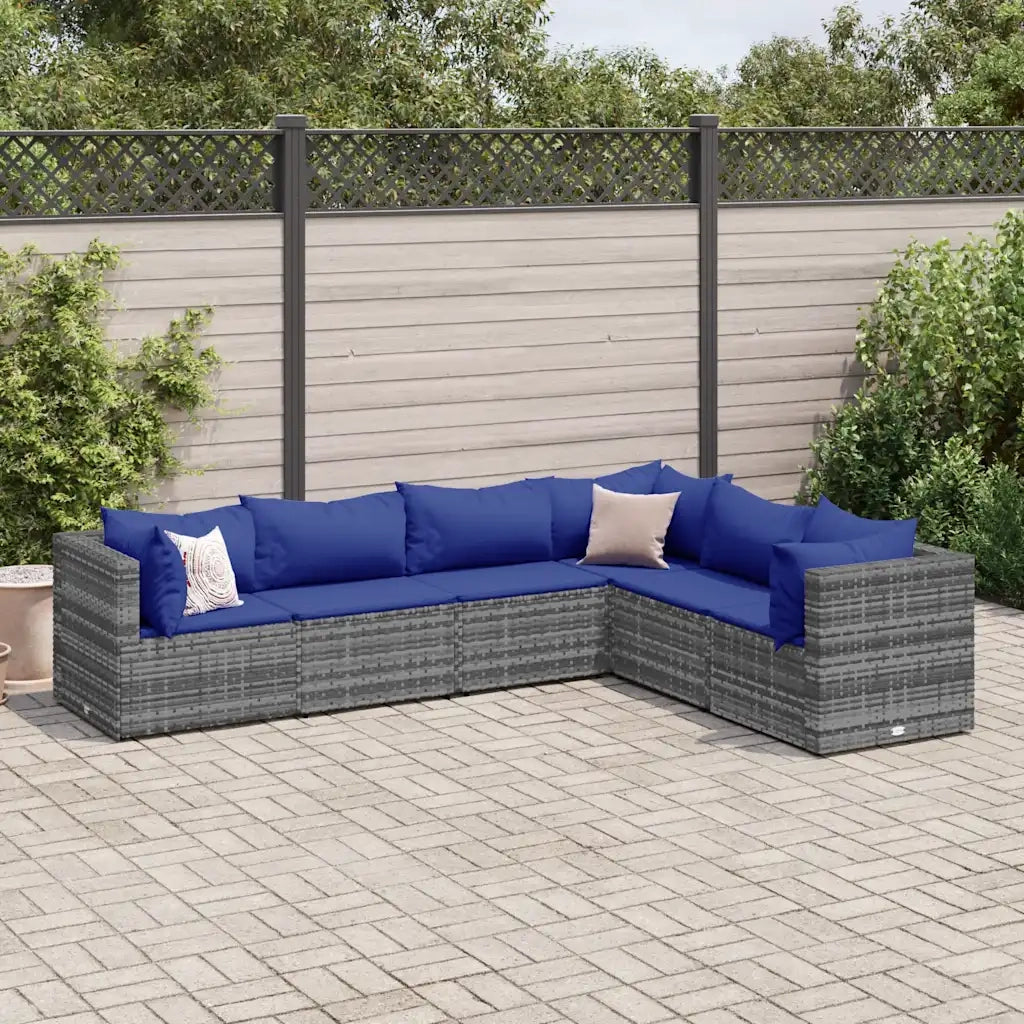 Set Divani da Giardino 6 pz con Cuscini in Polyrattan Grigio 3308143