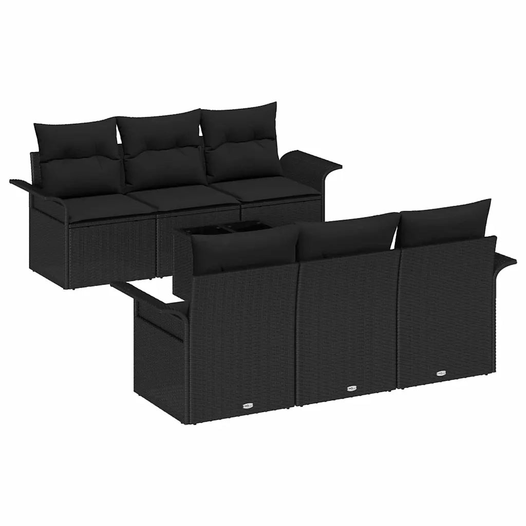 Set Divano da Giardino con cuscino 7 pcs Nero polyrattan 3345253