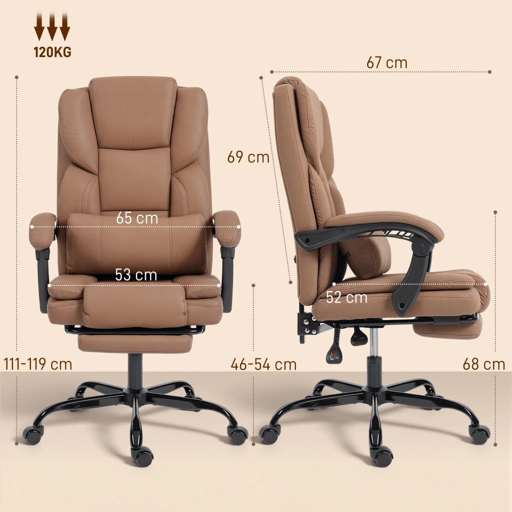 Sedia da Ufficio Reclinabile in Similpelle con Poggiapiedi e Rotelle ¨C Minimal ¨C Marrone 65x67x111-119 cm