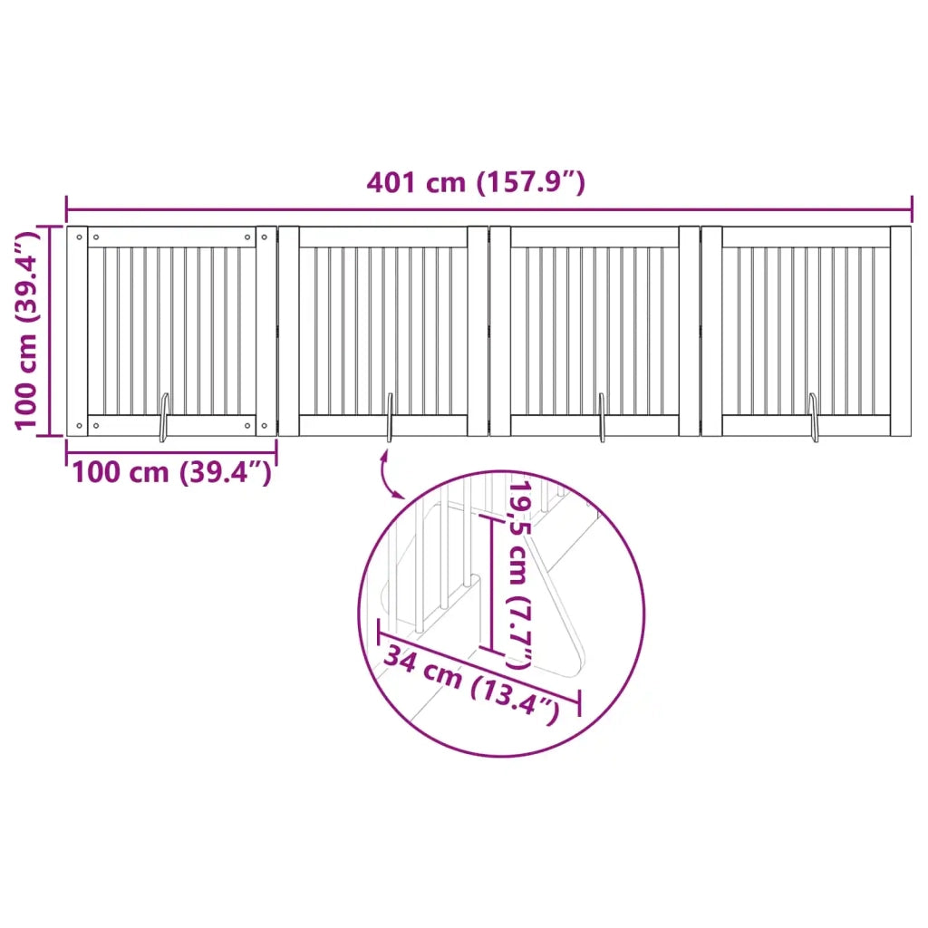 Cancello per cani pieghevole con supporti 4 pcs Legno antico 892035