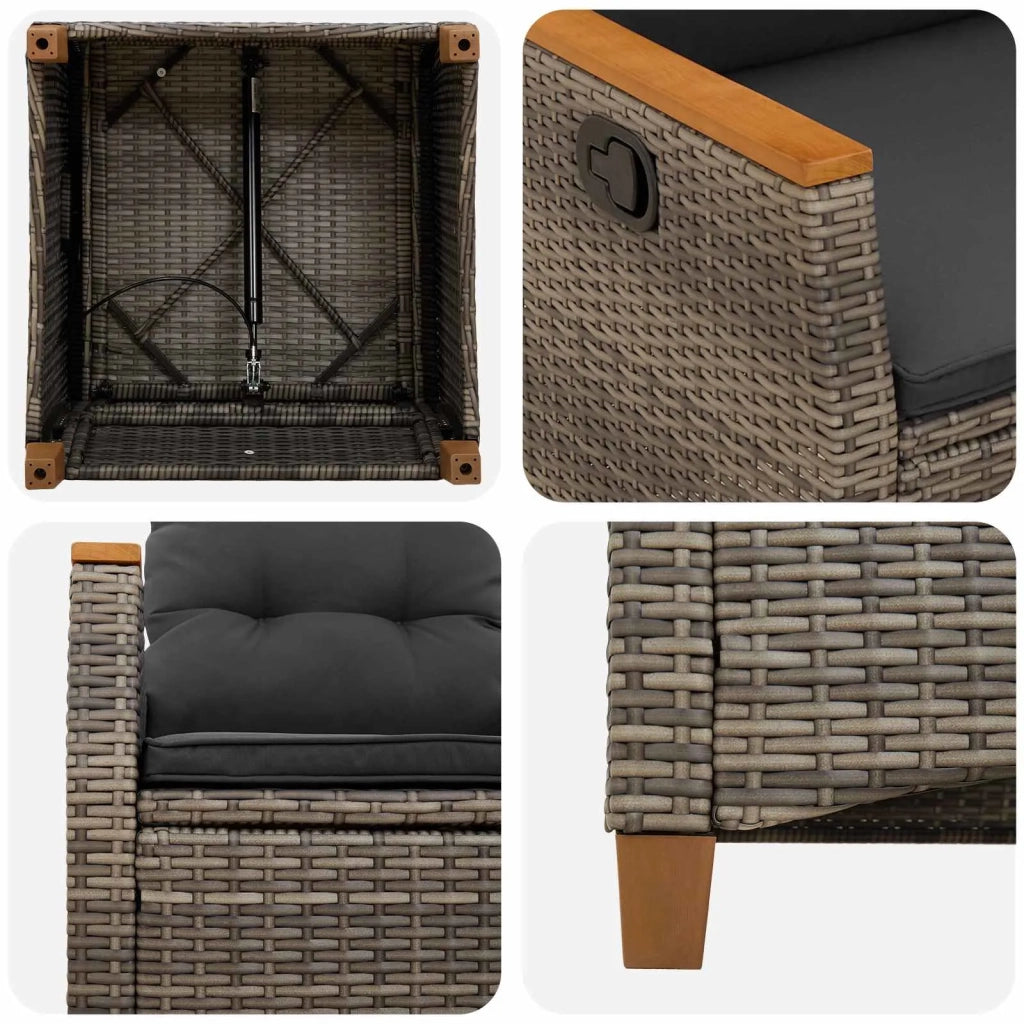 Sedia da giardino reclinabile Grigio e Grigio Scuro polyrattan 42026865