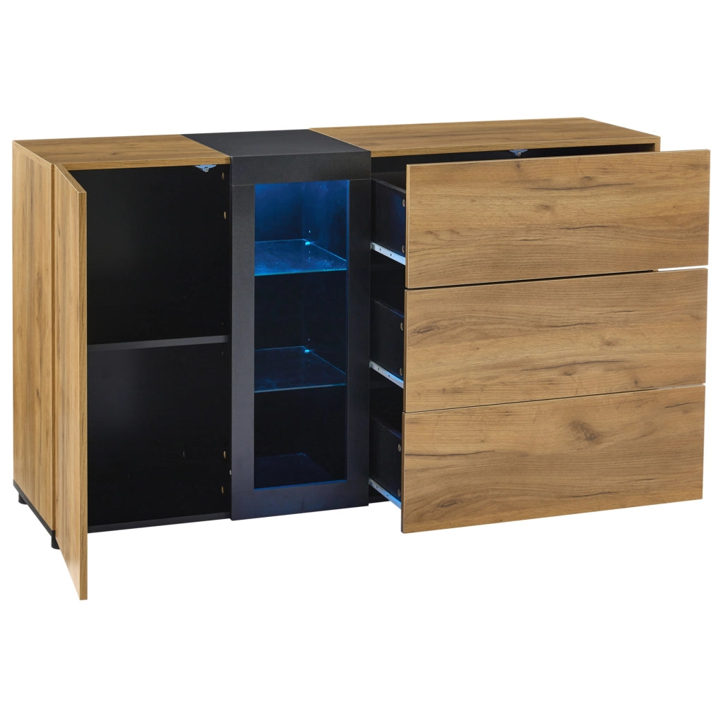 Credenza moderna con LED e controllo APP; 140 x 40 x 80 cm; marrone e nero