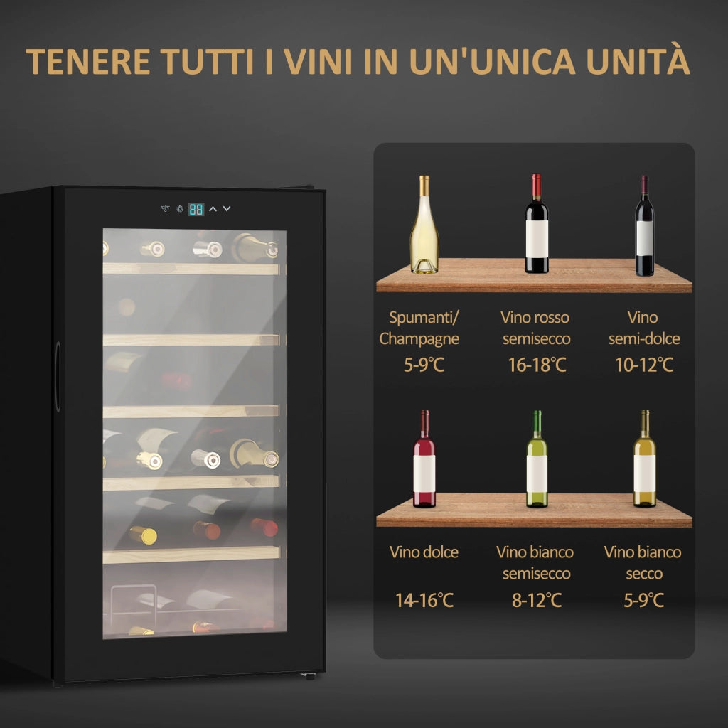 Cantinetta Vino Frigo per 24 Bottiglie, Capacit¨¤ 65L, Controllo Temperatura e Ripiani Estraibili, Nero