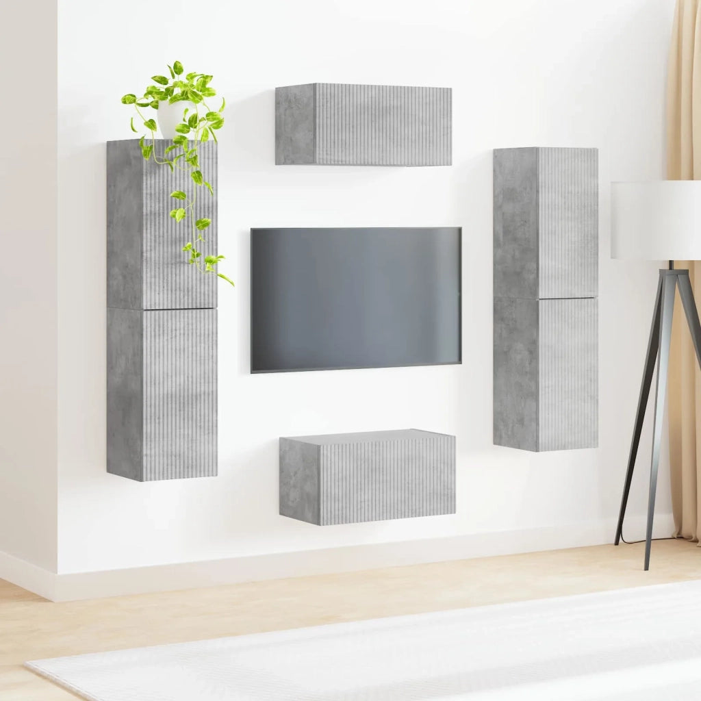 Set mobile TV 6 pcs Grigio cemento Legno multistrato 3409126