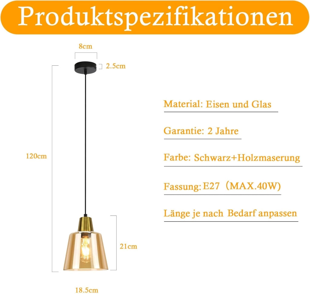 Lampada a Sospensione ZMH 1 luce trasparente E27 per sala da pranzo e camera da letto d¡®albergo