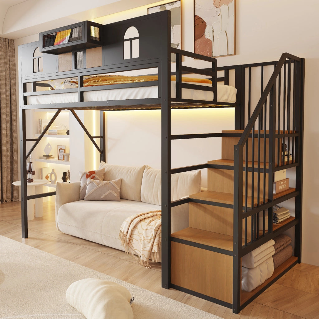 LETTO a soppalco 90x200 cm in metallo nero