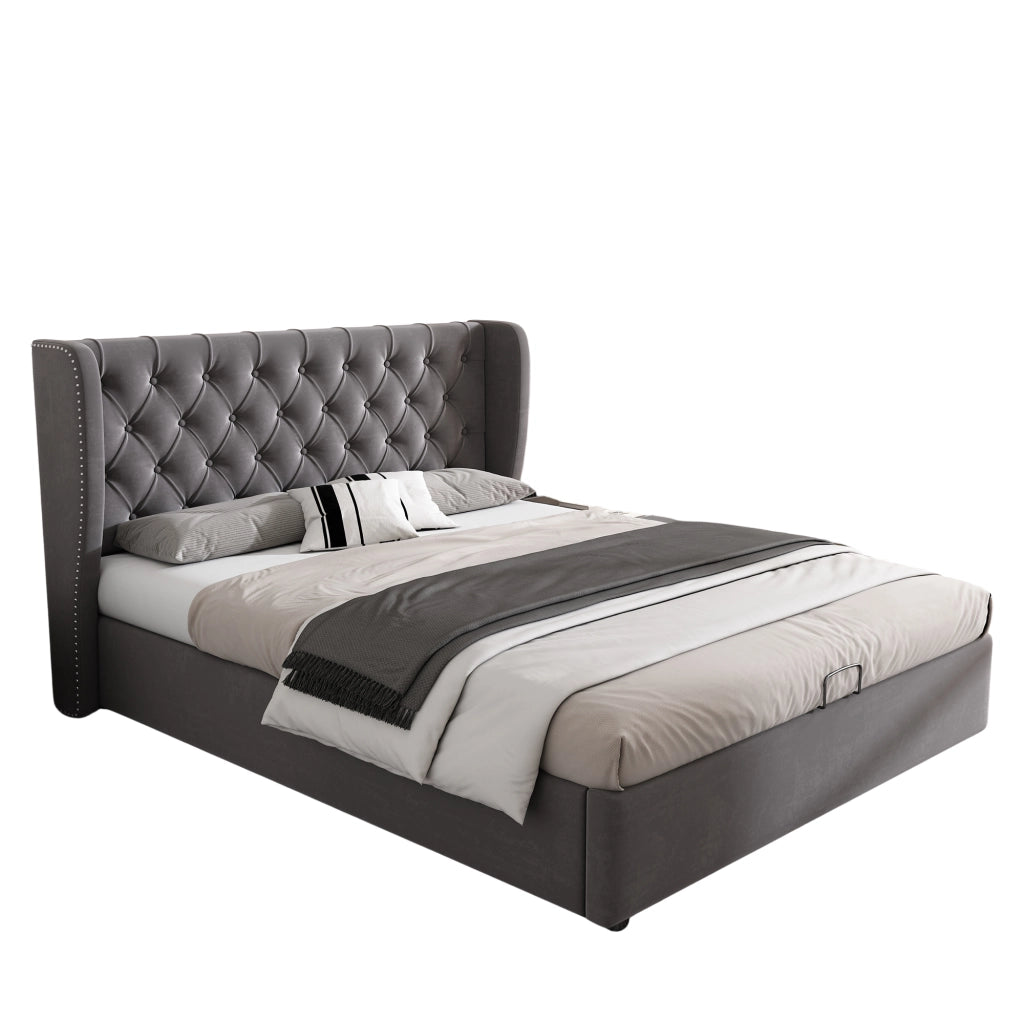 letto imbottito velluto grigio 140 x 190 cm