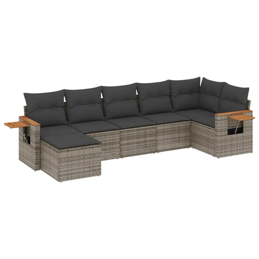 Set Divani da Giardino 7 pz con Cuscini Grigio in Polyrattan
