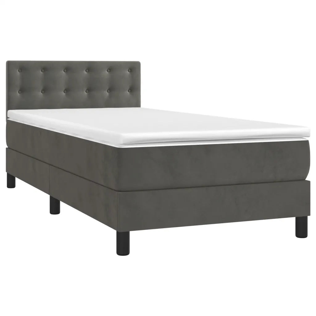 Letto a Molle con Materasso e LED-Struttura Letto con Materasso Grigio Scuro 90x190cm Velluto 820490